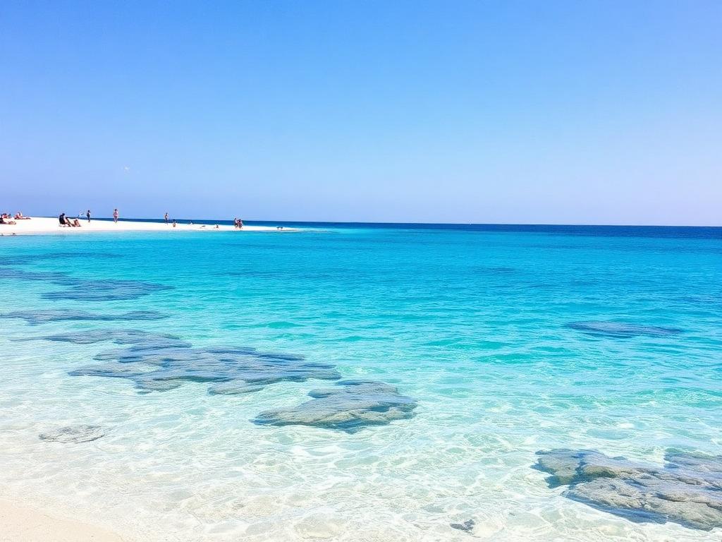 Turquoise shallow sea and pale sand at a Protaras beach in Cyprus